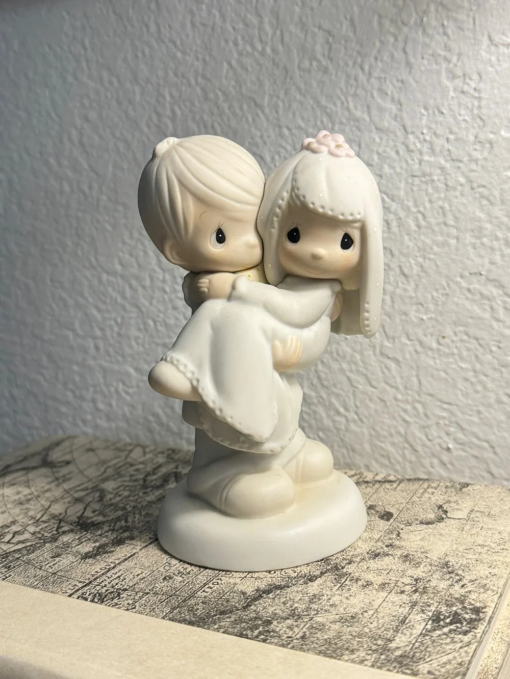 Precious Moments Ivory Couple Cake Topper with Pink Flower